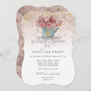  Floral Dusty Rose Gold on White Bridal Luncheon Einladung