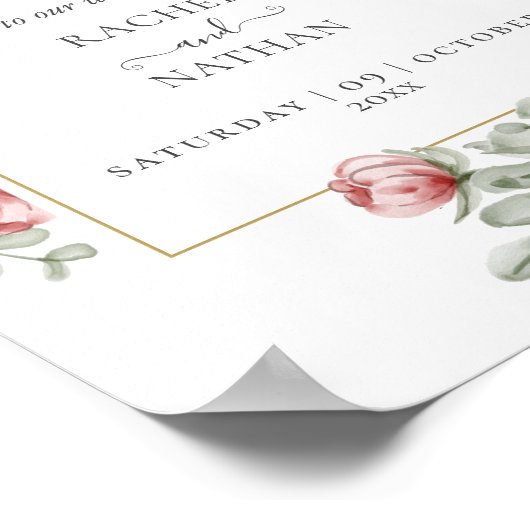 Floral Dusty Rose Gold Wedding Willkommenszeichen Poster (Ecke)