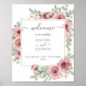 Floral Dusty Rose Gold Wedding Willkommenszeichen Poster (Vorne)