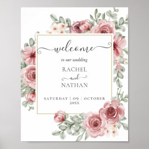 Floral Dusty Rose Gold Wedding Willkommenszeichen Poster