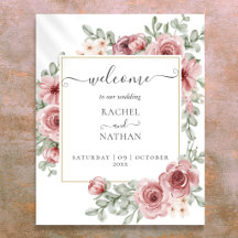 Floral Dusty Rose Gold Wedding Willkommenszeichen
