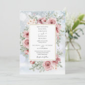 Floral Dusty Rose Gold Winter Wedding Einladung (Stehend Vorderseite)