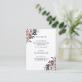 Floral Dusty Rose Mauve Navy Blue QR-Code Begleitkarte (Stehend Vorderseite)