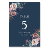 Floral Dusty Rose Mauve Navy Blue Wedding Tischnummer (Rückseite)