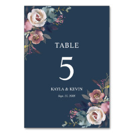 Floral Dusty Rose Mauve Navy Blue Wedding Tischnummer