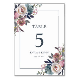 Floral Dusty Rose Mauve Navy Blue Wedding Tischnummer