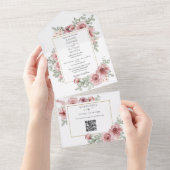Floral Dusty Rose QR Code Hochzeit All In One Einladung (Abreißen)