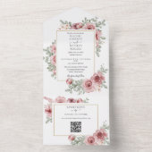 Floral Dusty Rose QR Code Hochzeit All In One Einladung (Innen Boden)