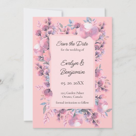 Floral Dusty Rose Save The Date (Vorderseite)