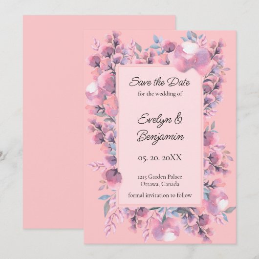 Floral Dusty Rose Save The Date (Vorne/Hinten)