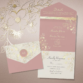 Floral Dusty Rose Wedding All In One Einladung