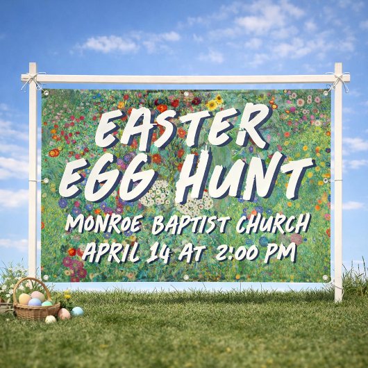 Floral Easter Egg Hunt Banner with Painted Flowers