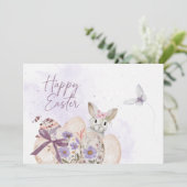 Floral Easter Eggs & Easter Bunny Card Einladung (Stehend Vorderseite)