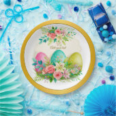 Floral Easter Eggs & Pink Roses Personalized Party Pappteller (Party)