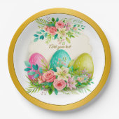 Floral Easter Eggs & Pink Roses Personalized Party Pappteller (Vorderseite)