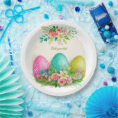 Floral Easter Eggs & Pink Roses Personalized Party Pappteller (Party)