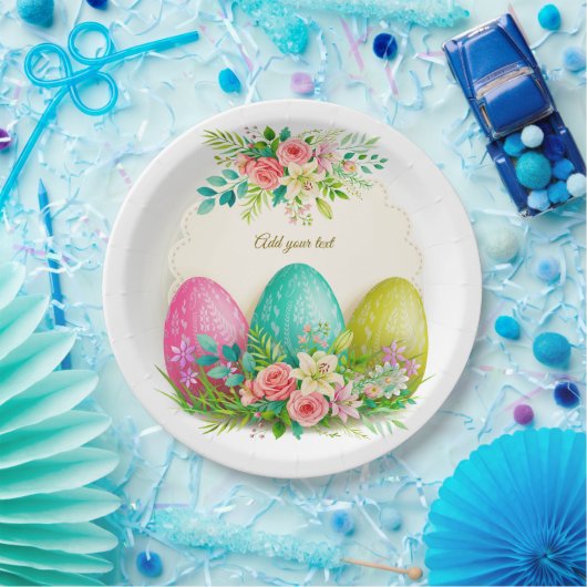Floral Easter Eggs & Pink Roses Personalized Party Pappteller (Party)
