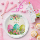 Floral Easter Eggs & Pink Roses Personalized Party Pappteller (Party)