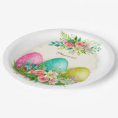 Floral Easter Eggs & Pink Roses Personalized Party Pappteller (Schrägansicht)