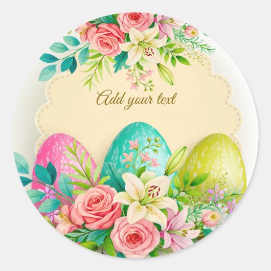 Floral Easter Eggs & Spring Roses Personalized Runder Aufkleber (Vorderseite)