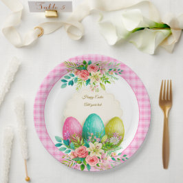 Floral Easter Eggs & Watercolor Pink Roses Pappteller