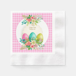 Floral Easter Eggs & Watercolor Pink Roses Serviette