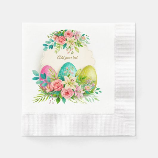 Floral Easter Eggs & Watercolor Pink Roses Serviette (Vorderseite)