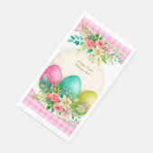 Floral Easter Eggs & Watercolor Pink Roses Serviette (Ecke)