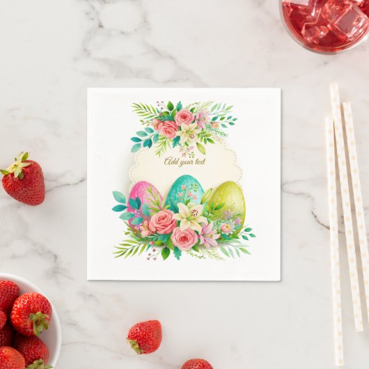 Floral Easter Eggs & Watercolor Pink Roses Serviette (Beispiel)