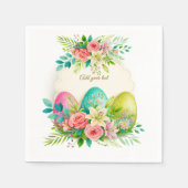 Floral Easter Eggs & Watercolor Pink Roses Serviette (Vorderseite)