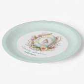 Floral Egg Blue Familienname Osterbrunch Pappteller (Schrägansicht)