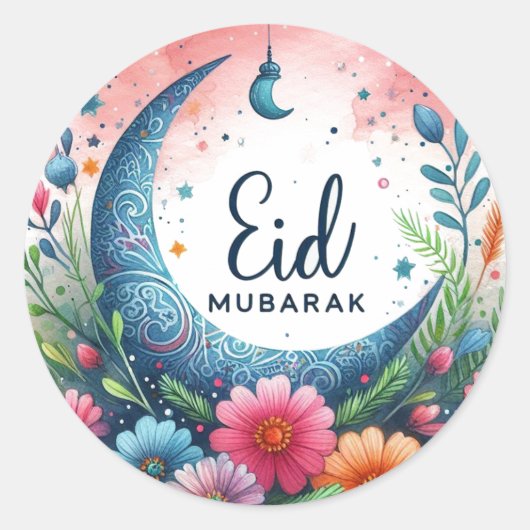 Floral Eid Mibarak Runder Aufkleber (Vorderseite)