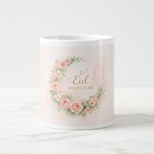 Floral Eid Mubarak Mug – Blush Pink Islamic Gift f Jumbo-Tasse (Vorderseite)