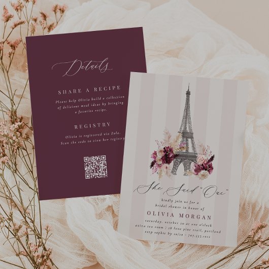 Floral Eiffel Tower Double Sided Bridal Shower Einladung