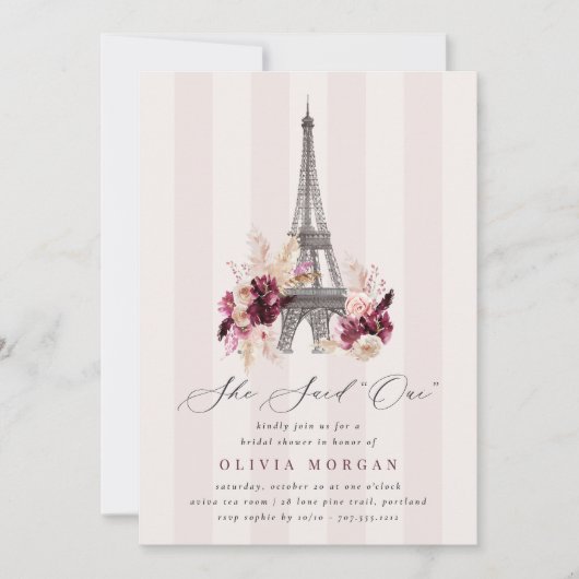 Floral Eiffel Tower Double Sided Bridal Shower Einladung (Vorderseite)