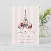 Floral Eiffel Tower Double Sided Bridal Shower Einladung (Stehend Vorderseite)