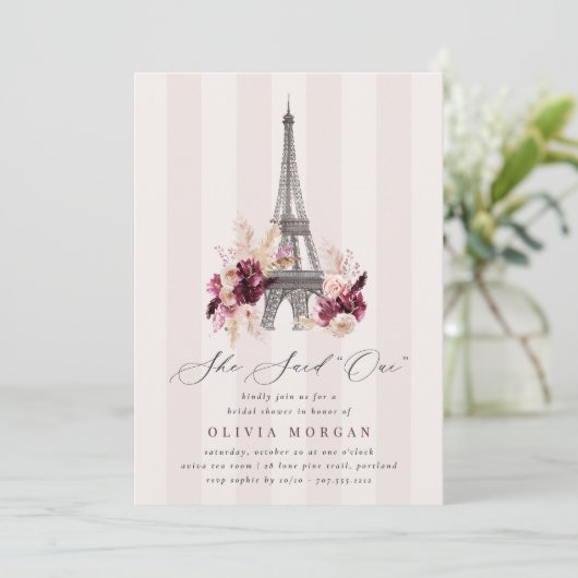 Floral Eiffel Tower Double Sided Bridal Shower Einladung (Stehend Vorderseite)