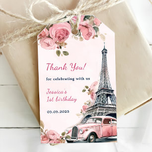 Floral Eiffelturm Paris 1. Geburtstag Party Geschenkanhänger