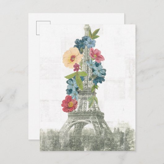 Floral Eiffelturm | Paris, Frankreich Postkarte (Vorne/Hinten)
