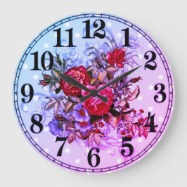 Floral Elegance 10.75" Round Acrylic Wall Clock Große Wanduhr