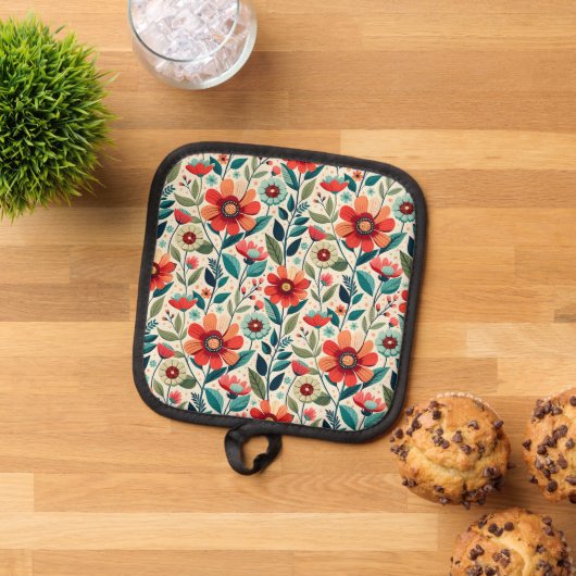 Floral Elegance AI Pot Holder für moderne Küchen Topflappen (Oben Unten)
