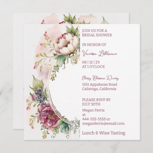 Floral Elegance Brautdusche Einladung (Vorne/Hinten)