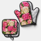 Floral Elegance – Cute Flower  Ofenhandschuh & Topflappen-Set (Vorderseite/Rückseite)