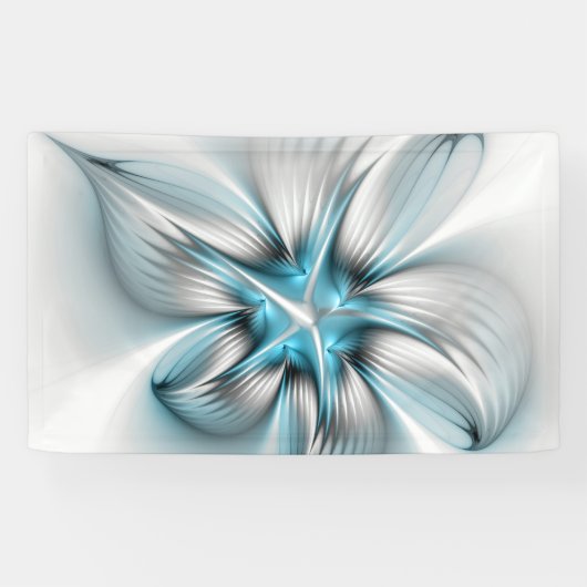 Floral Elegance Modern Abstract Blue Fractal Art Banner (Horizontal)