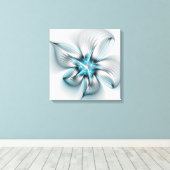 Floral Elegance Modern Abstract Blue Fractal Art Leinwanddruck (Insitu (Holzboden))