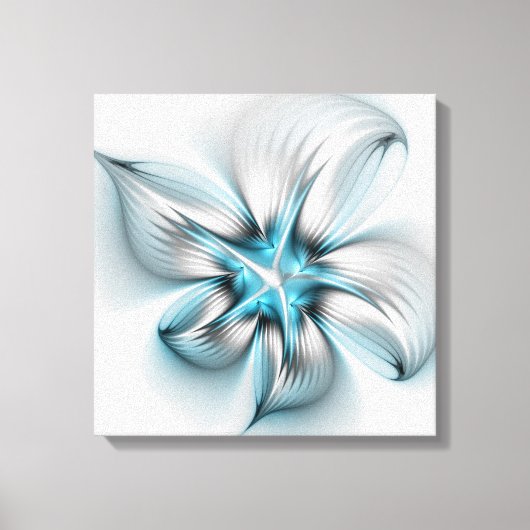 Floral Elegance Modern Abstract Blue Fractal Art Leinwanddruck (Vorderseite)