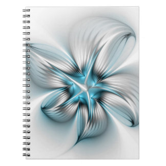 Floral Elegance Modern Abstract Blue Fractal Art Notizblock