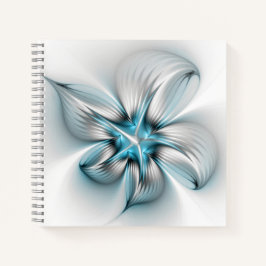 Floral Elegance Modern Abstract Blue Fractal Art Notizblock