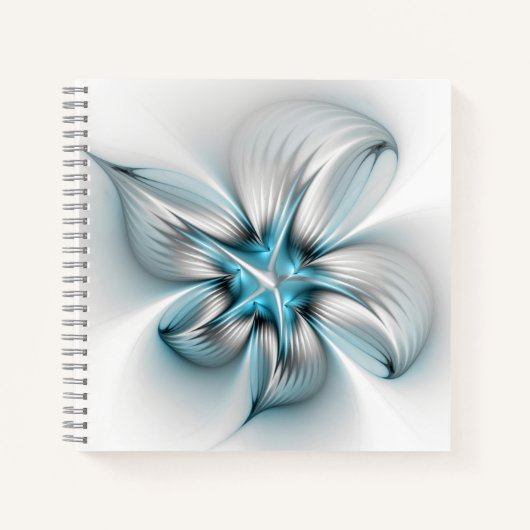 Floral Elegance Modern Abstract Blue Fractal Art Notizblock (Vorderseite)