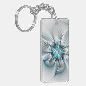 Floral Elegance Modern Abstract Blue Fractal Art Schlüsselanhänger (Vorderseite links)